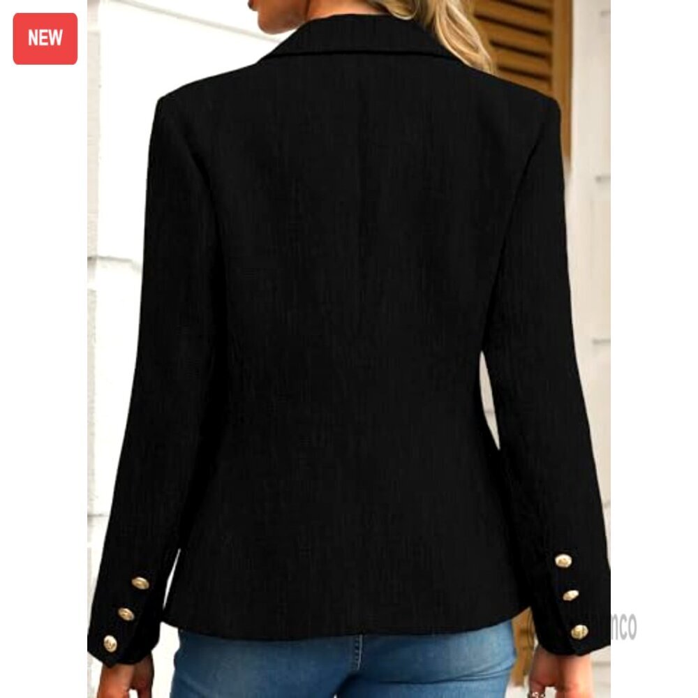 Black Double-Breasted Women's Blazer Jacket - Picture 2 of 7